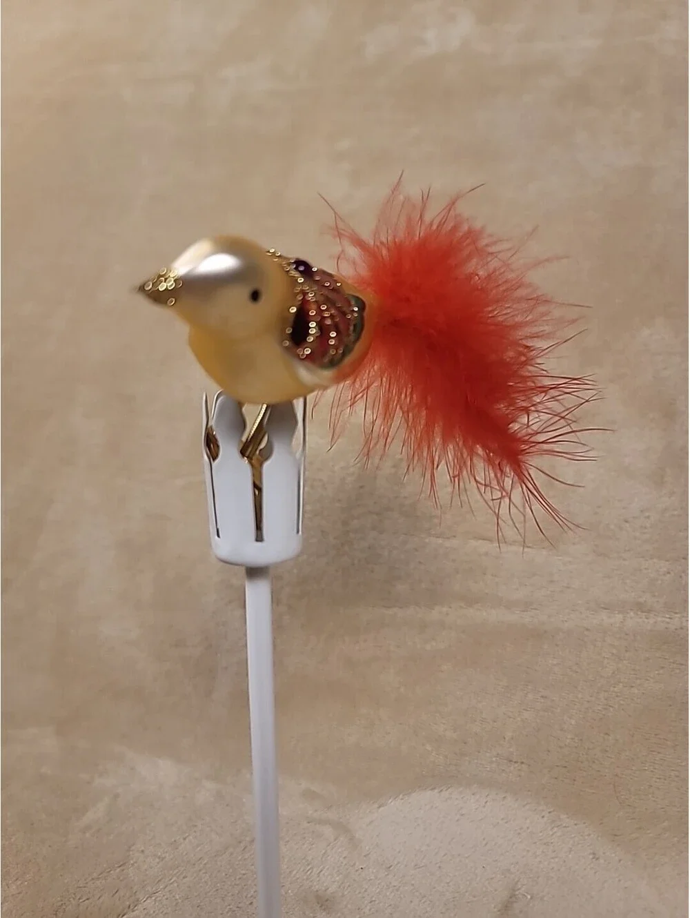 Vintage Equsite Polish Hand Blown Mercury Glass Clip On Bird Christmas Ornament